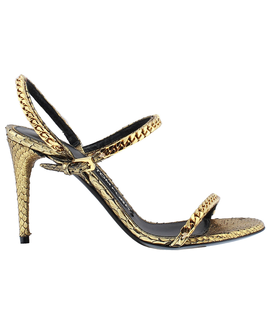 TOM FORD Chain Embellished Slingback Strap Python Leather Sandals W2186T-PTF