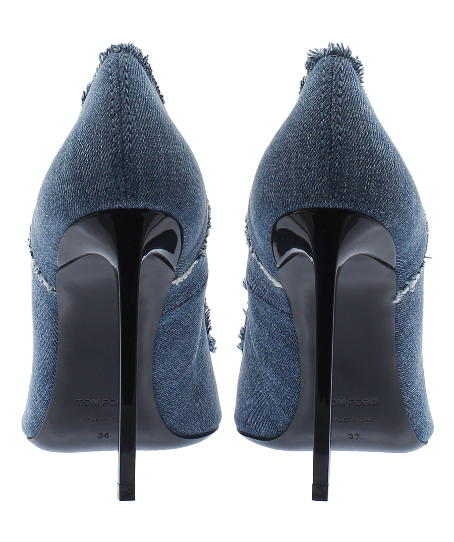 TOM FORD Pointed Frayed Denim Pumps W2200L-DES