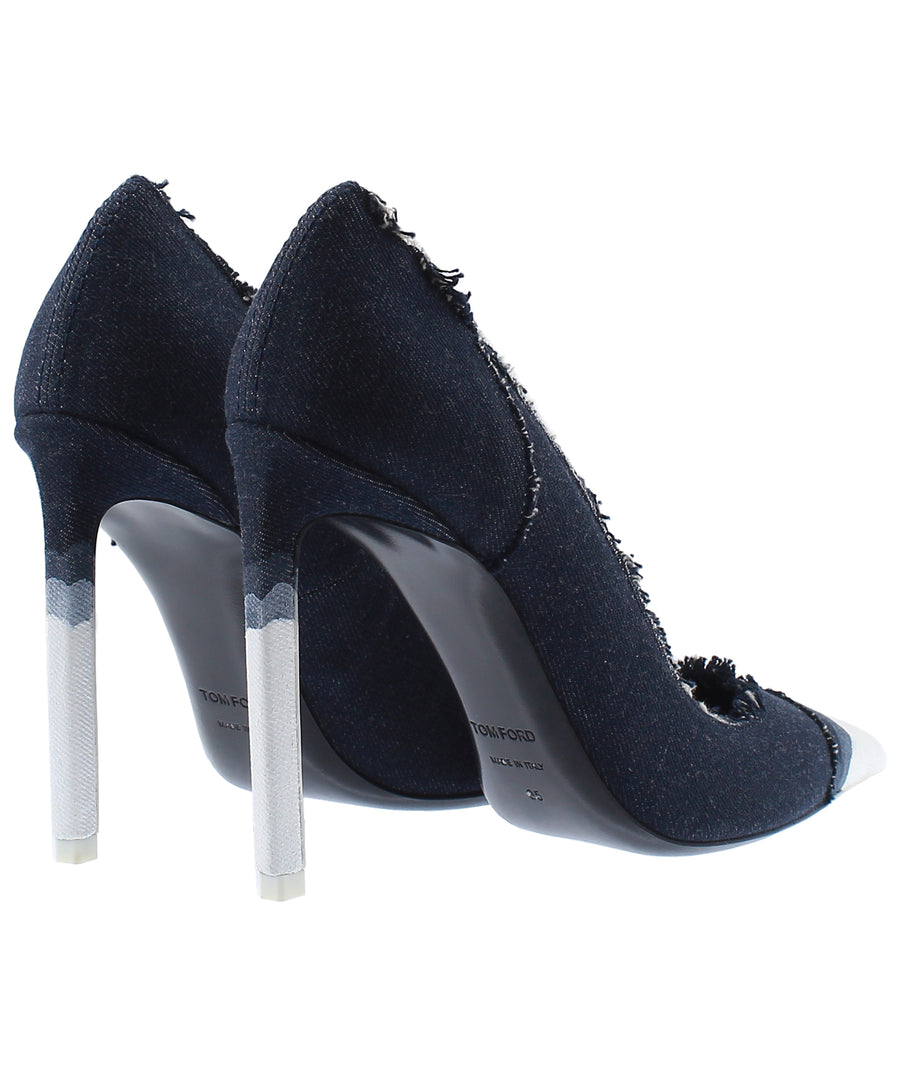 TOM FORD Pointed Frayed Denim Leather Pumps W2240T-DDD