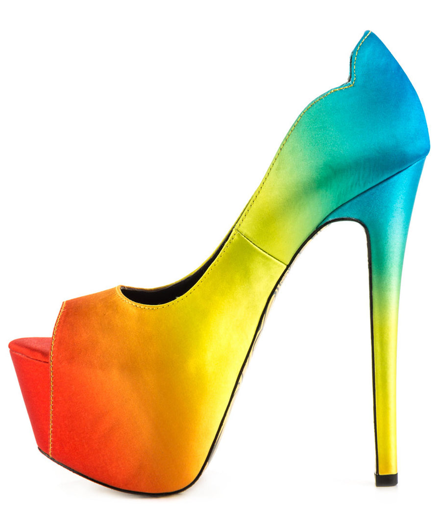 TAYLOR SAYS  Tiki Gaga Rainbow Satin Platforms 100TLRTIKIGAGA